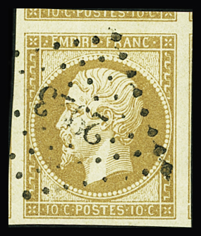 N°13A 10 bistre, obl pc 2923 (60),4 belles marges et