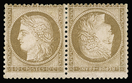 N°58c 10c brun s. rose, paire tête bêche, neuf *,