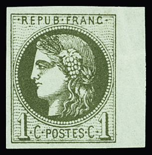 N°39A 1c olive Report 1, petit bord de feuille, neuf