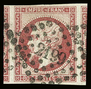 N°17B 80c rose, avec 2 voisins, obl PC 2199 Mulhouse