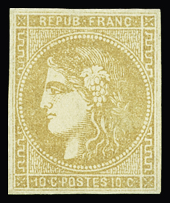 N°43A 10c bistre Report 1, neuf regommé, TB. Signé