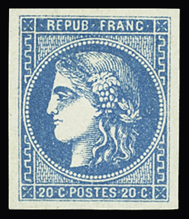 N°46B 20c bleu Type 3 Report 2, neuf *, TTB. Signé