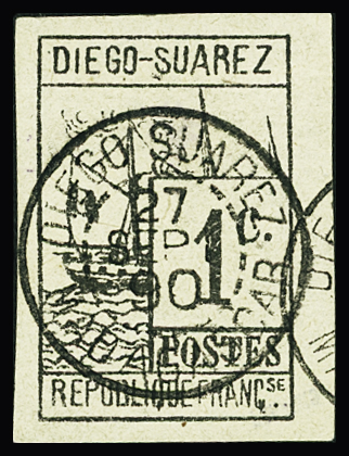 N°6 1c. gris-noir, belle oblitération centrale, TTB.