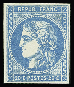 N°46B 20c bleu, neuf *, TB. Signé A. Brun