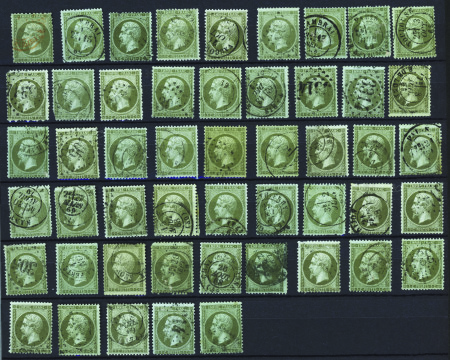 N°19 1c olive, 50 timbres obl (tous états)