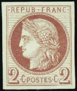 N°51c 2c rouge-brun non dentelé nsg TB