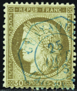 N°56 30c brun obl cà d bleu Guayaquil TB