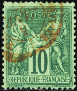 N°76 10c vert obl rouge obl TB
