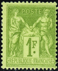 N°82 1f olive clair neuf * TB