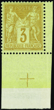 N°86 3c bistre-jaune bdf croix de repère neuf ** T