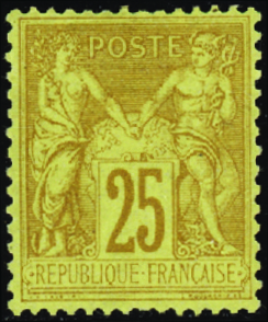 N°92 25c bistre sur jaune neuf * TB