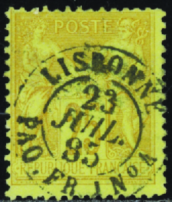 N°92 25c bistre/jaune obl Lisbonne 23 juil 85 TB