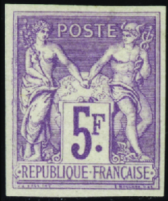 N°95 5f violet non dentelé neuf * TB