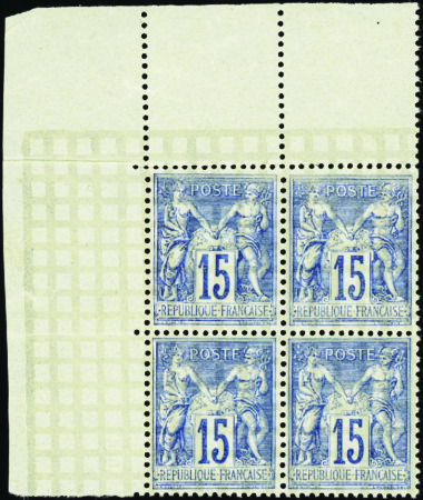 N°101 15c bleu bloc de 4 cdf TB centré neuf ** TB