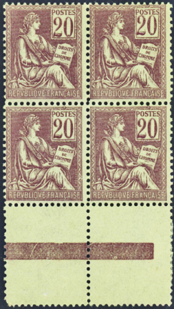 N°113 20c brun-lilas bloc de 4 bdf neuf ** TB