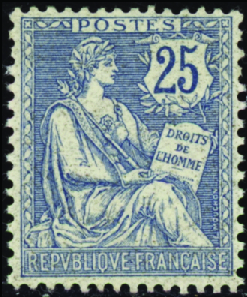 N°127 25c bleu, très bien centré, neuf ** TB