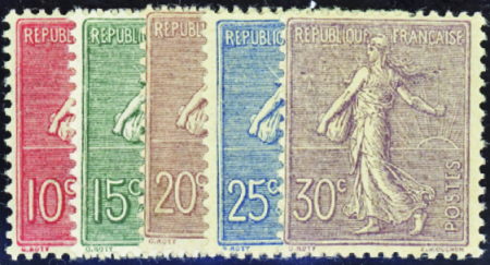 N°129/133 Semeuses lignées 5 valeurs neuf * TB