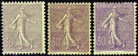 N°133/133a/133b 30c violet + foncé +  très foncé  