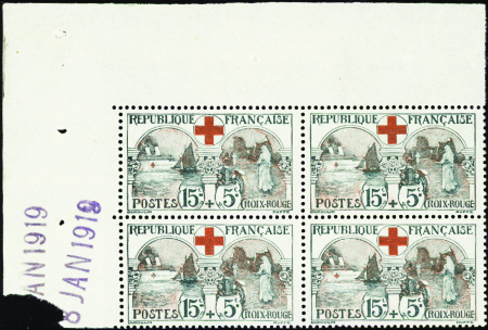 N°156 15c+5c Croix-rouge bloc de 4 cdf TB centré n