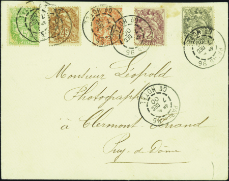 N°107/111 5 valeurs sur lettre obl Paris Gd Hotel