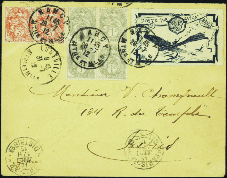 N°107+109 obl Nancy 28-7-1912 avec vignette sur le