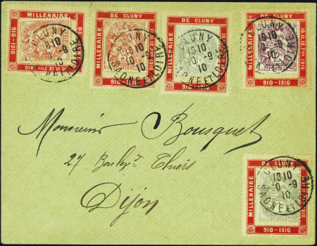 N°107/108/109 5 portes-timbres sur lettre
