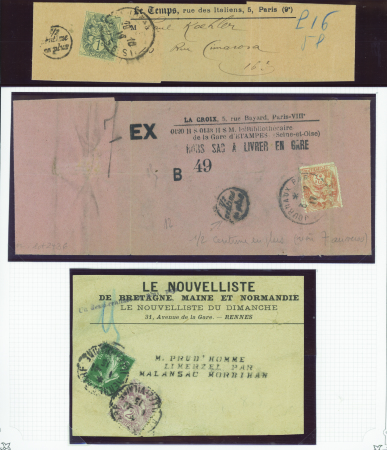 N°107, 108, 109 1/2 centime en plus 3 fragments obl