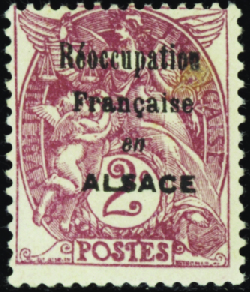 N°108 2c Blanc surch Réoccup française en Alsace (