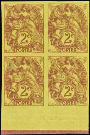 N°108 2c Blanc bloc de 4 papier GC non dentelé neu