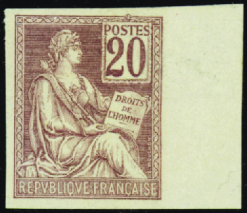 N°113e 20c Mouchon non dentelé bdf nsg TB