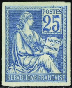 N°114 25c bleu non dentelé nsg TB