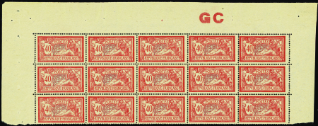 N°119d 40c Merson bloc de 15 haut de feuille manch