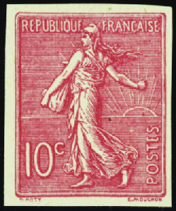 N°129 10c Semeuse lignée type II non dentelé nsg T