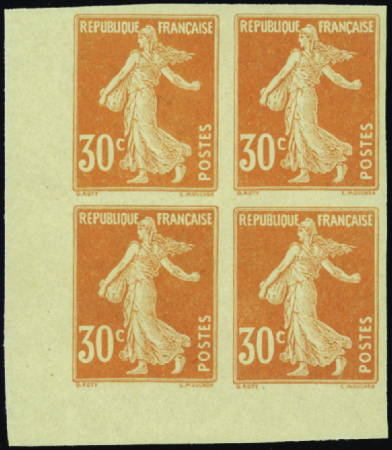 N°141b 30c Semeuse orange bloc de 4 non dentelé ne
