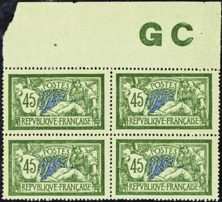 N°143 45c Merson bloc de 4 manchette GC neuf ** TB