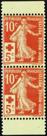N°147b 10c+5c Croix-rouge paire verticale de carne