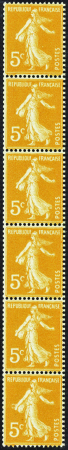 N°158 5c Semeuse orange roulette de 6 timbres (ann