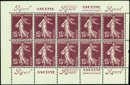 N°189a bloc de 10 avec publicité neuf ** TB