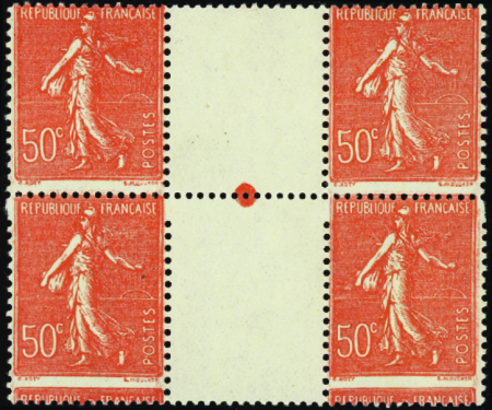 N°199 bloc de 4 interpanneau* variété de piquage n