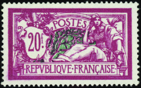 N°208 20f Merson lilas-rose foncé et vert foncé TB