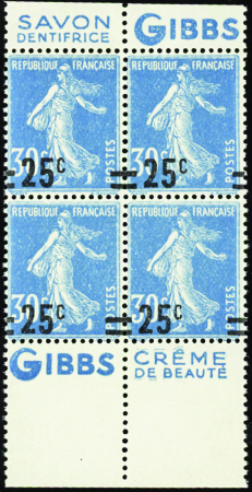 N°217h bloc de 4 valeur sur valeur barres à cheval