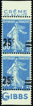 N°217h paire valeur sur valeur avec barres neuf **