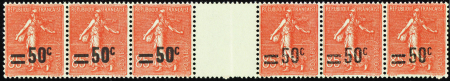 N°221 Bande de 6 variété de surcharge neuf ** TB