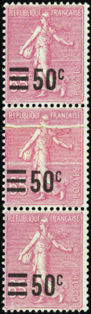 N°224 bande de 3 impression sur raccord neuf * TB