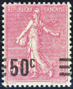 N°224c surcharge intervertie valeur sur valeur neu