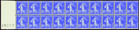 N°279 10c Semeuse bloc de 20 issu de roulette avec