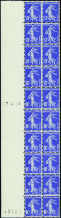 N°279a bloc de 20 avec numéro et date à gauche 7-4