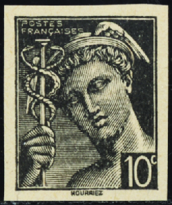 N°546 10c Mercure essai en noir sur rose nsg TB