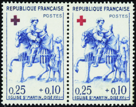 N°1279 Croix-rouge presque noire tenant à normal n