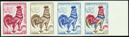 N°1331 0,25 Coq bande de 4 essais neuf ** TB